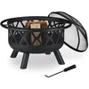 Image de Relaxdays Brasero avec protection étincelles jardin et terrasse tisonnier foyer extérieur en acier D 75 cm noir