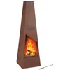 Image de Relaxdays Brasero extérieur en acier corten patiné avec grille de foyer et tisonnier HLP : 149x45x45cm marron