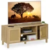 Image de Relaxdays Meuble TV Lowboard style rotin Console basse jusquà 50 pouces effet bois HxLxP: 48x115x40 cm naturel