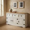 Image de Buffet salle à manger CAMPO en bois massif L 125 cm avec 3 portes battantes et 3 tiroirs spacieux blanc et brun
