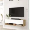 Image de Meuble TV Laitila à porte 295 x 100 x 315 cm effet bois de pin - blanc [en.casa]