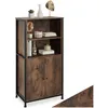 Image de Buffet - TECTAKE - Buffet DONCASTER en acier et bois avec étagères et portes magnétiques 60 x 38 x 125 cm - Bois foncé