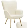 Image de Chaise - TECTAKE - Fauteuil HYGGE rembourré en acier et polyester à laspect bouclé 72 x 76 x 1005 cm - Crème/Or