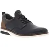 Image de Sneakers en cuir - RIEKER - Marine - Lacets ronds élastiqués - Contrefort marron - Semelle écrue et marine