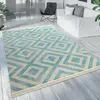 Image de Tapis Extérieur Bleu Blanc Balcon Terrasse Motif Losanges Design Scandinave [120x170 cm]