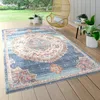 Image de Paco Home Tapis Exterieur Terrasse Balcon Tapis Cuisine Motif Oriental Bordure Bleu Beige 160 cm rond