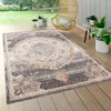 Image de Paco Home Tapis Exterieur Terrasse Balcon Tapis Cuisine Motif Oriental Bordure Gris Beige 160 cm rond