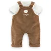 Image de Vêtement pour poupon 36 cm - COROLLE - 9000141980 - Salopette velours côtelé marron - T-shirt beige - Bandes auto-agrippantes