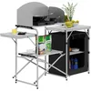 Image de WOLTU Cuisine de Camping en MDF et Aluminium Table de Pique-Nique Pliable avec Armoire de Rangement Blanc+noir