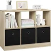 Image de WOLTU Bibliothèque Meuble de Rangement Étagère avec 6 Casiers Meuble Cube 3 Tiroirs en Tissu 80x30x60cm Chêne Clair W0ATT0295
