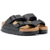 Image de Sandales cuir Birkenstock Arizona Suede - Homme - Vert - Faded khaki - Boucle de serrage - Plat