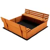 Image de Wiltec Bac à sable   1567 x 1566 x 55 cm   en Bois d’épicéa   avec Couvercle repliable 2 Bancs intégrés Sol non-tissé   Jeux ext