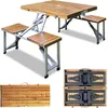 Image de Ensemble table et chaises en alu pliant 4 places bois pique-nique camping salon