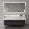 Image de doporro Meuble de Salle de Bain Gris Noir Mat Ensemble de 3 Pièces Meuble avec Lavabo 150cm et LED Miroir Design Up avec 2 Tiroirs