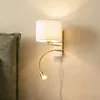 Image de Applique murale - Lindby - lampe murale - Tissu textile - blanc laiton mat
