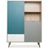 Image de Buffet haut - Chêne Sonoma blanc gris et bleu - Style scandinave - CUBA - L 103 x P 40 x H 139 cm