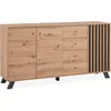 Image de Buffet salle à manger MEDAN - Décor chêne artisan et anthracite - 3 portes + 4 tiroirs - L160 x H85 x P40 cm