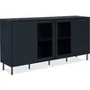Image de Buffet bas - CARACAS - Décor bleu navy - 2 portes vitrées + 2 portes - L180 x H90 x P40 cm