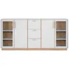 Image de CALICOSY - Buffet 4 portes et 3 Tiroirs Décor Blanc et Bois L204 cm - SPLIT - Gris