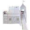 Image de Lit mezzanine pour enfants 90 x 200 cm blanc avec toboggan tour tunnel et rideau à étoiles gris
