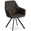 Image de Chaise rembourrée en lin anthracite   Chaise de salle à manger avec accoudoirs et piètement en métal noir