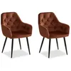 Image de Chaise rembourrée Velours marron Lot de 2 avec accoudoirs Cuisine Salle à manger Bureau
