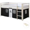 Image de Lit mezzanine pour enfants 90 x 200 cm blanc avec rideau noir avec sommier à lattes
