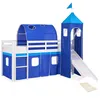 Image de Lit mezzanine pour enfants 90 x 200 cm blanc avec rideau bleu Tunnel Tour Toboggan Avec sommier à lattes