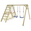 Image de Balançoire double bois WICKEY Smart Hike bleu avec module d'escalade et poutre d'équilibre   10 ans de garantie*
