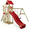 Image de Tour de jeux bois WICKEY MultiFlyer Light avec balançoire échelle corde et toboggan 220 cm rouge   10 ans de garantie*