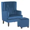 Image de Fauteuil bergère en velours bleu - BELIANI - SANDSET - Style classique - Avec repose-pieds - Bois massif