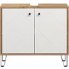 Image de Meuble sous lavabo - Décor blanc et chêne - L69 xH 61 x P32 cm - TOUCH