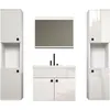 Image de Salle de bain complète - Blanc brillant - 2 colonnes à suspendre + Meuble vasque + miroir - HAVEN