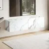 Image de Meuble TV suspendu 2 portes 120x30x30 cm effet marbre blanc - KYONI