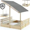 Image de Bac à sable SPIELWERK® en bois dépicéa 120x120cm avec toit réglable Anthracite bancs protection UV jeu enfants extérieur