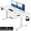 Image de Casaria Bureau réglable en hauteur électrique Blanc 160cm bureau assis debout écran LCD support accessoires télétravail