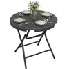 Image de Table de jardin ronde table de salle à manger extérieur pour 4 personnes avec plateau en HDPE et cadre en acier
