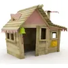 Image de Maison de jeu en bois WICKEY Casita rose pastel pour enfants avec toit en bois et 4 fenêtres