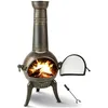 Image de Poêle à bois - TECTAKE - Brasero de jardin en fonte avec cheminée et grilles amovibles 52 x 44 x 115 cm