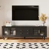 Image de Meuble TV - DREAMMESPACE - 175x38x55.5cm - Style rétro - 2 portes vitrées - 2 tiroirs en bois massif