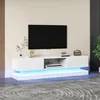 Image de Meuble TV brillant avec éclairage LED 2 tiroirs contrôle par application design anti-basculement pour téléviseur 60 pouces Blanc