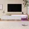 Image de Meuble TV 200 cmavec éclairage LED rangement aspect bois étagères en verre blanc200x39x41 cm