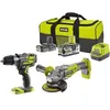 Image de RYOBI One+ Duo Brushless perceuse a percussion + meuleuse 125mm sans fil 18V - R18CK2BL-252S - batteries 2 et 5 Ah -sac de