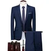 Image de (Veste+Pantalon+Cravate)Costume Homme 3 Pièces Mode Fête Slim Fit Smoking Mariage Business Costume Marque Luxe Blazer Hommes -Marine