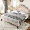 Image de Lit Double Capitonné Velours Beige - MERAX - 140x190 cm - Tête de Lit Réglable - Sommier à Lattes - 2 Places