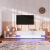Image de Meuble TV LED 170cm - Espace dexposition en verre - 2 tiroirs - Style Contemporain - Blanc & Naturel