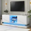 Image de Meuble TV 160 cm moderne avec LED coloré - adapté pour TV - 2 portes et 3 étagères - Blanc