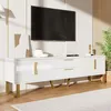 Image de Meuble TV 170cm - aspect brillant - 4 portes texturées gravées avec poignées dorées - Blanc