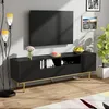 Image de Meuble TV 165cm - moderne - pieds dorés et jante dorée - fonction de rangement - panneaux de particules - noir