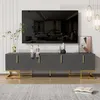 Image de Meuble TV 170 cm - avec étagères réglable - poignées et pieds dorés - Gris